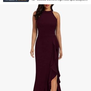 WOOSEA women's high neck split body on mermaid evening cocktail long dress